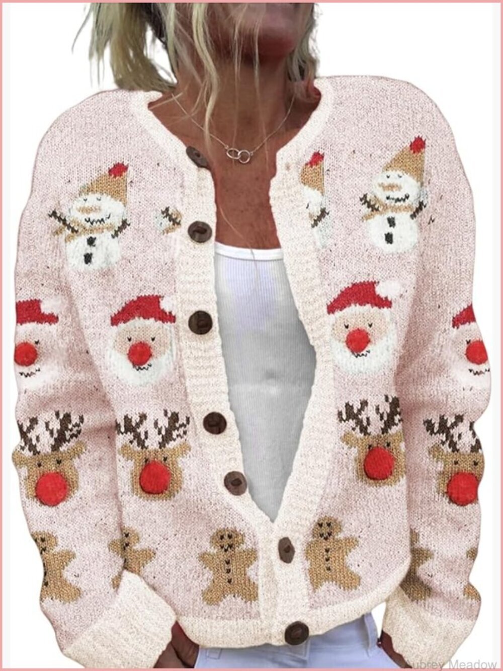 Long Sleeve Button Knit Cardigan Sweater Funny Christmas Tree Animal Elk Pattern